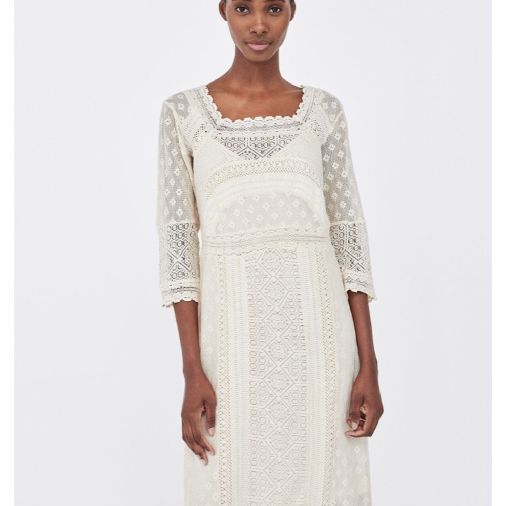 Embroidered dress with square cut neckline - Picture 2 of 4